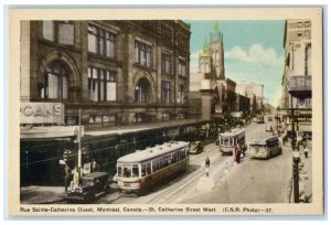 c1940's St. Catherine Street West Montreal Quebec Canada Trolley Car Postcard