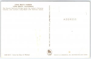 Long Beach Harbor with Gerald Desmond Bridge Vintage Postcard