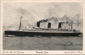 SS ' Ile de France' Ship French Line Longest Gangplank Unused Litho Postcard H31