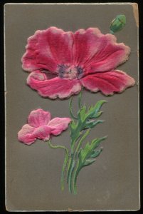 Vintage applique postcard. Cloth flower and foliage. Made in Germany