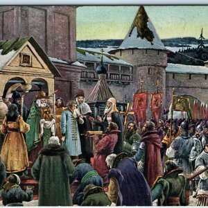 c1910s Russia Christian Orthodox Ceremony Crowd Castle Snow Winter Cyrillic A342