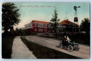 Cedar Rapids Iowa Postcard Country Club Classic Cars Building Trees 1913 Vintage