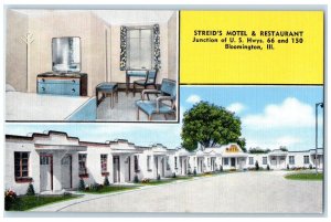 c1960's Streid's Motel & Restaurant Bloomington Illinois IL Vintage Postcard