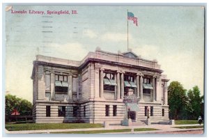 1908 Lincoln Library Springfield Illinois IL Antique Posted Postcard