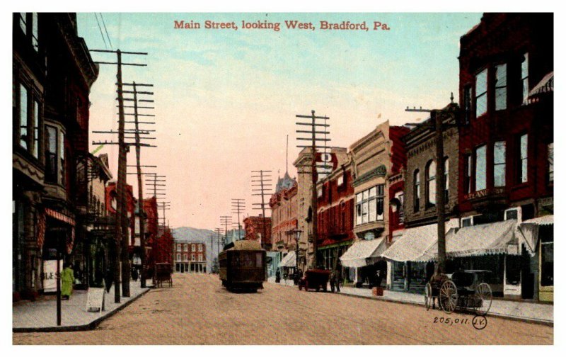 Pennsylvania  Bradford , Main street looking West , Trolleys 