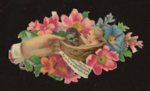 c1910 DIE CUT DOVE FLORAL CHILDREN GROTESQUE FACE FLORAL GREETING 35-48