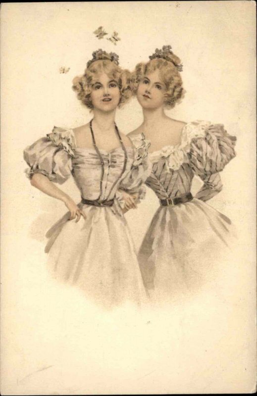 Beautiful Blonde Women Sisters Twins c1910 Vintage Postcard