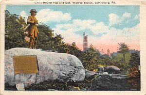 Little round top and Gen. Warren statue Gettysburg, PA, USA Civil War Postal ...