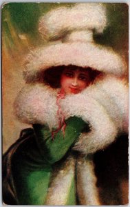 Young Beautiful Woman White Hat Fashion Portrait Postcard