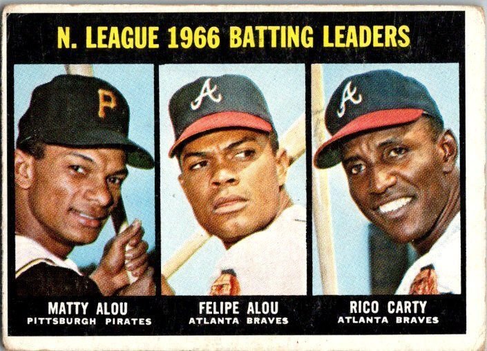 1967 Topps Baseball Card '66 NL Batting Leaders M Alou F Aloue R Carty s...