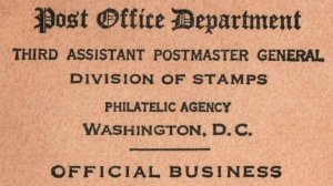 VINTAGE OFFICIAL STATIONERY OFFICIAL BUSINESS THIRD ASSISTANT POSTMASTER GENERAL
