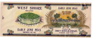 West Shore June Peas Edgett Burnham Gilded Vintage Can Label