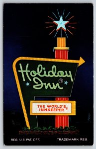 Roadside Motel~S Oklahoma City~Holiday Inn Sign At Night~Black Letters~1958 PC