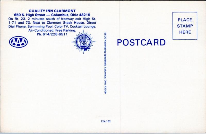 Quality Inn Clarmont, Columbus, Ohio, 1970s postcard 