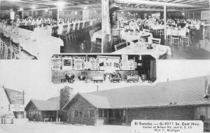 Postcard 1953 Michigan Flint El Rancho Restaurant multi View Dexter 24-4494