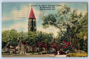 1955 St. Petersburg Florida Postcard St. Peter's Episcopal Church Sunshine City