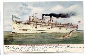 Steamer Theodore Roosevelt Chicago Michigan City Line 1909 postcard