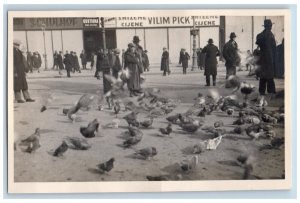 Croatia Postcard Buildings Birds Gathering in the Street c1940's RPPC Photo