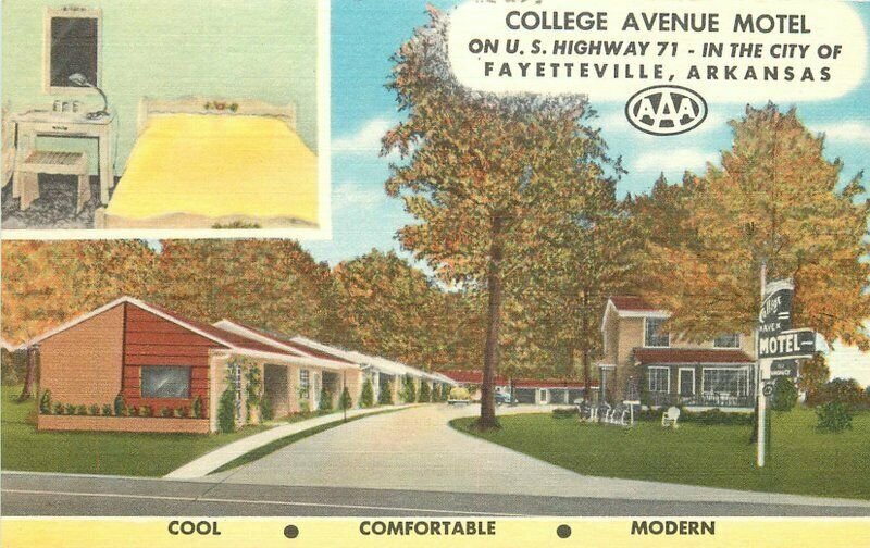 Arkansas Fayetteville College Avenue Motel roadside Democrat Postcard 22-2705