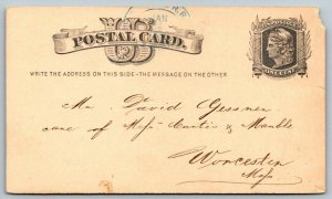 1880  Postal Card   Worcester  Massachusetts   Postcard