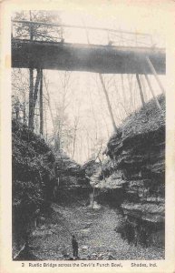 Rustic Bridge Over Devil's punch Bowl Shades Indiana 1910s postcard