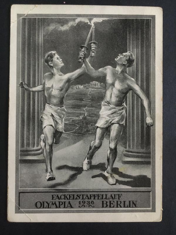 Mint 1936 Berlin Germany Olympics Picture Postcard German Athletes with Torch