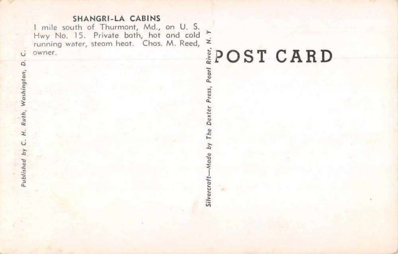 Thurmont Maryland Shangri-La Cabins Vintage Postcard JI657927