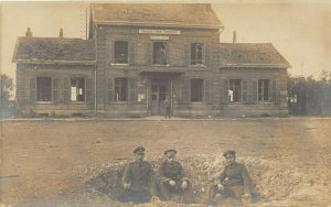 WWI German Feldpost 1916 RPPC Real Photo Postcard Soldiers Somme Train Station