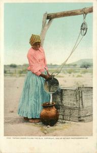 c1903 Postcard Papago Woman Filling the Olla at Well, Detroit Photographic Co.