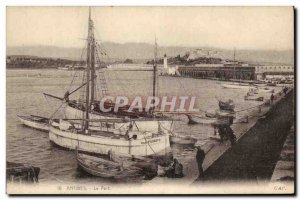 Postcard Old Fishing Boat Harbor Antibes Two Pierrots