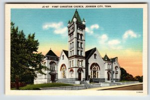 First Christian Church Building Johnson City Tennessee Postcard Linen Unposted