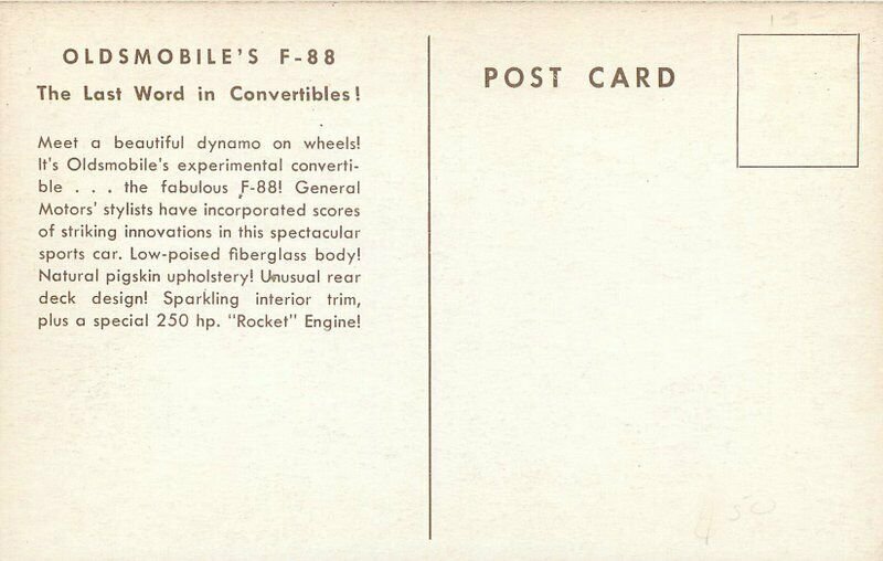 1950s Oldsmobile F-88 Experimental Sports Convertible Auto Advertising Postcard