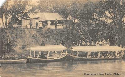 RIVERVIEW PARK Crete, Nebraska Boats Saline County 1914 Vintage Postcard