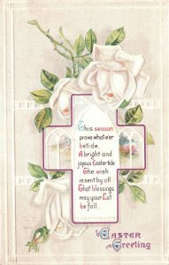 Easter Greetings Crucifix White Rose Holiday Eastertide Wishes Vintage Postcard