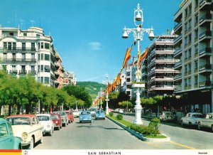 Vintage Postcard San Sebastian Avenida De Espana Avenue Buildings Spain