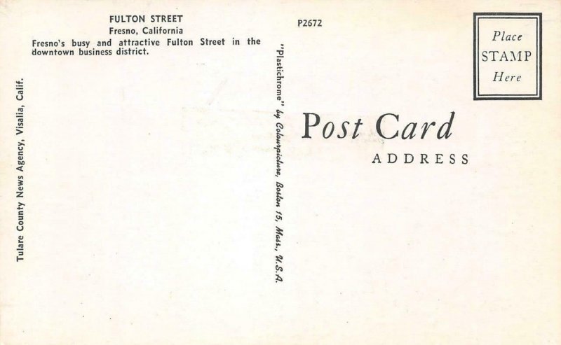 Fulton Street Scene FRESNO, CA Penney's c1950s Chrome Vintage Postcard
