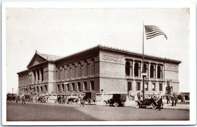 VINTAGE POSTCARD STREET SCENE AT THE CHICAGO INSTITUTE OF ART MAILED 1927