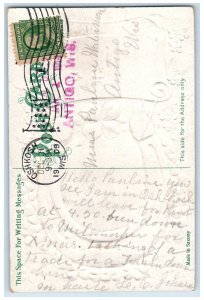 1909 New Year Horseshoe Shamrock Flowers Embossed Oshkosh Wisconsin WI Postcard