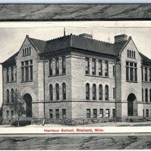 c1910s Brainerd, MN Harrison School Litho Photo Wood Border Bloom Bros Minn A153