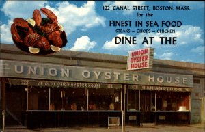 Boston Massachusetts MA Union Oyster House Giant Lobster Vintage Postcard