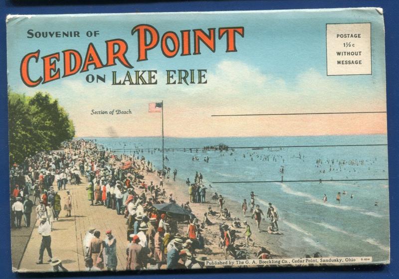 Sandusky Ohio oh Cedar Point Lake Erie Point on Lake postcard folder