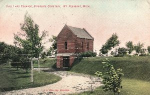Vintage Postcard 1912 Vault & Terrace Riverside Cemetery Mount Pleasant Michigan