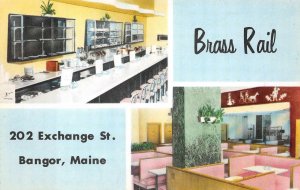 BRASS RAIL RESTAURANT BANGOR MAINE ADVERTISING POSTCARD (c. 1960s)