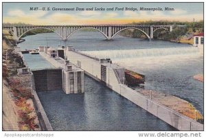 U S Government Dam And Locks And Ford Bridge Minneaplis Minnesota