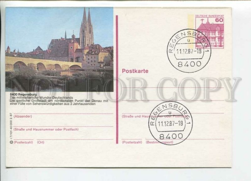 449903 GERMANY 1987 year Regensburg cancellation POSTAL stationery postcard