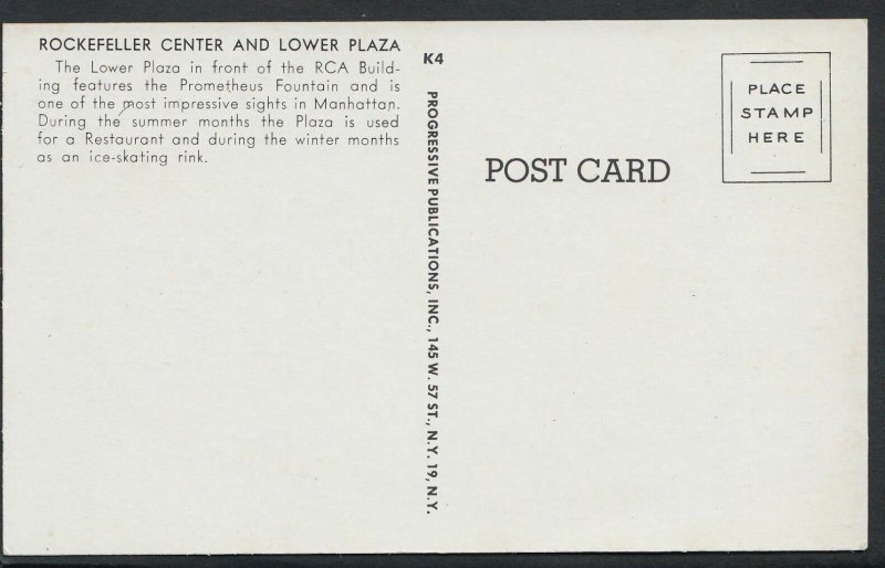 America Postcard - Rockefeller Center and Lower Plaza, New York   RT596