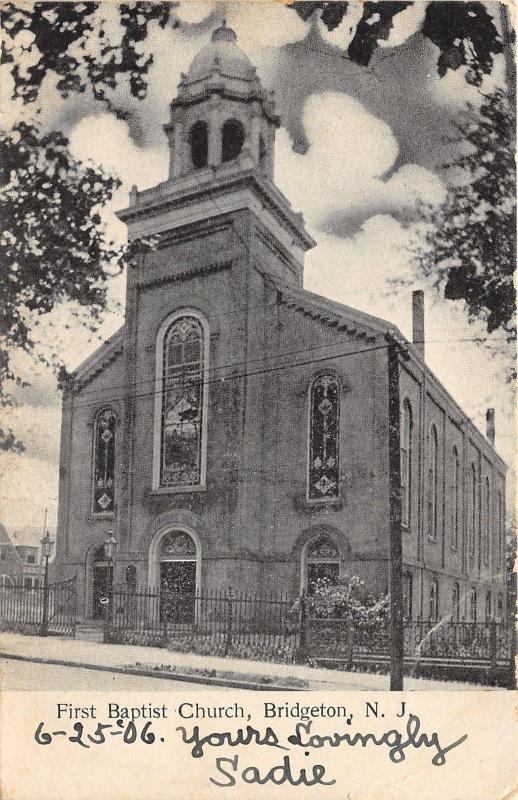 Bridgeton New Jersey~First Baptist Church~Iron Fence around Grounds~1906 B&W PC