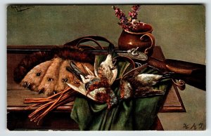 Hunting Season Postcard Muller Wildlife Rifle Birds HKM 345 Germany Unused