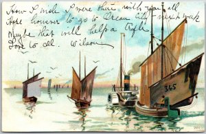 1908 Sailboats Painting Water Adventure Beautiful Water Waves Vintage Postcard