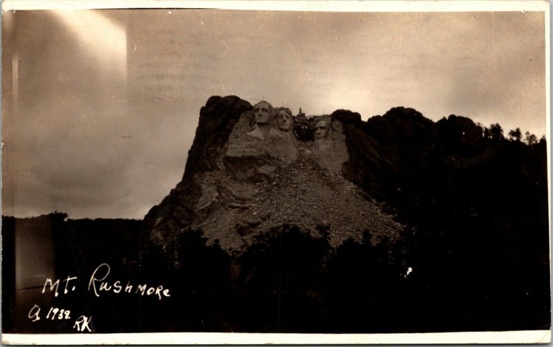 RPPC Mt Rushmore at Night 1938 South Dakota Real Photo Postcard